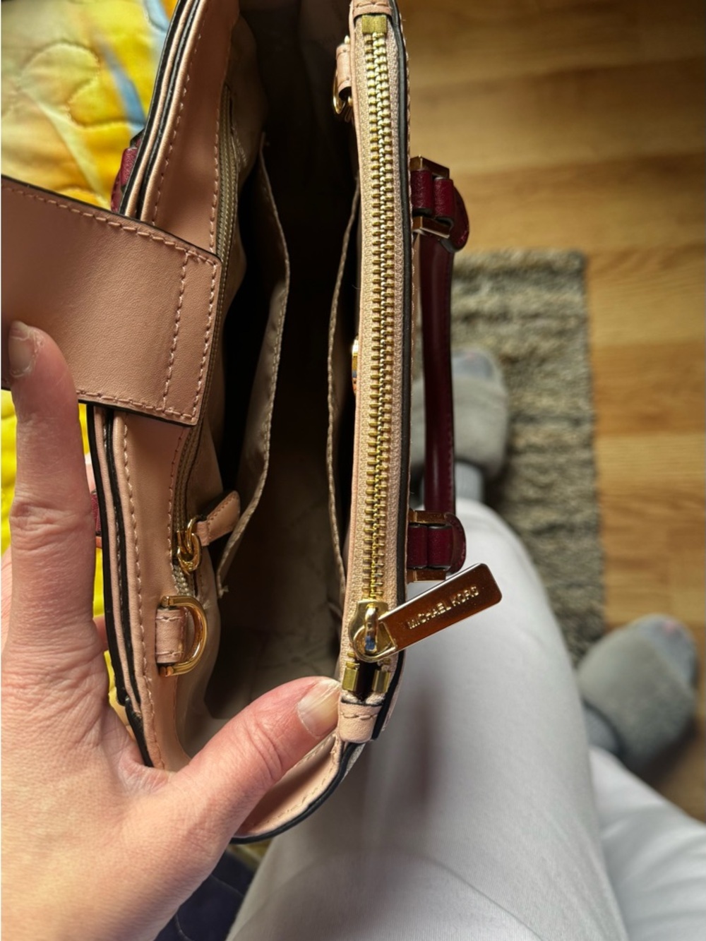Michael Kors Pink and Burgundy Satchel with Signature Sides - Picture 3 of 5